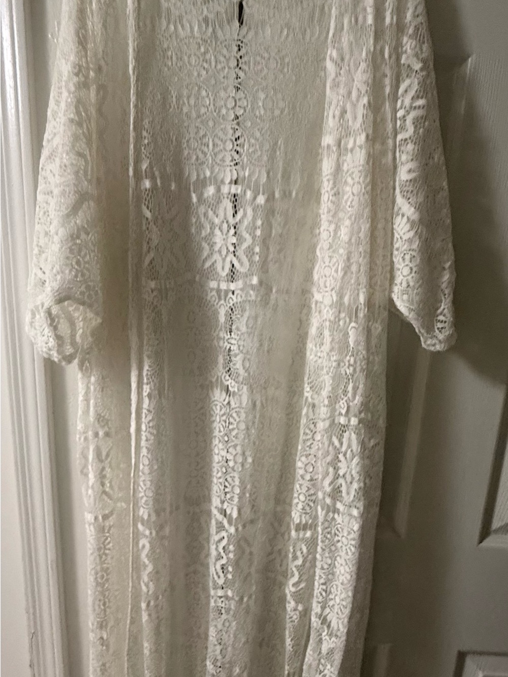 Lace Crochet Kimono Duster - Cream